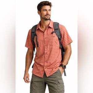 Patagonia Go To Shirt Striped Short Sleeve Button-Up Shirt Rust XL